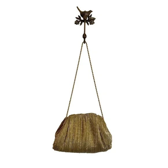 Loeffler Randall Bailey Oro Lame Pleated Clutch Dome Shape Gold Metallic Glam - Picture 2 of 10